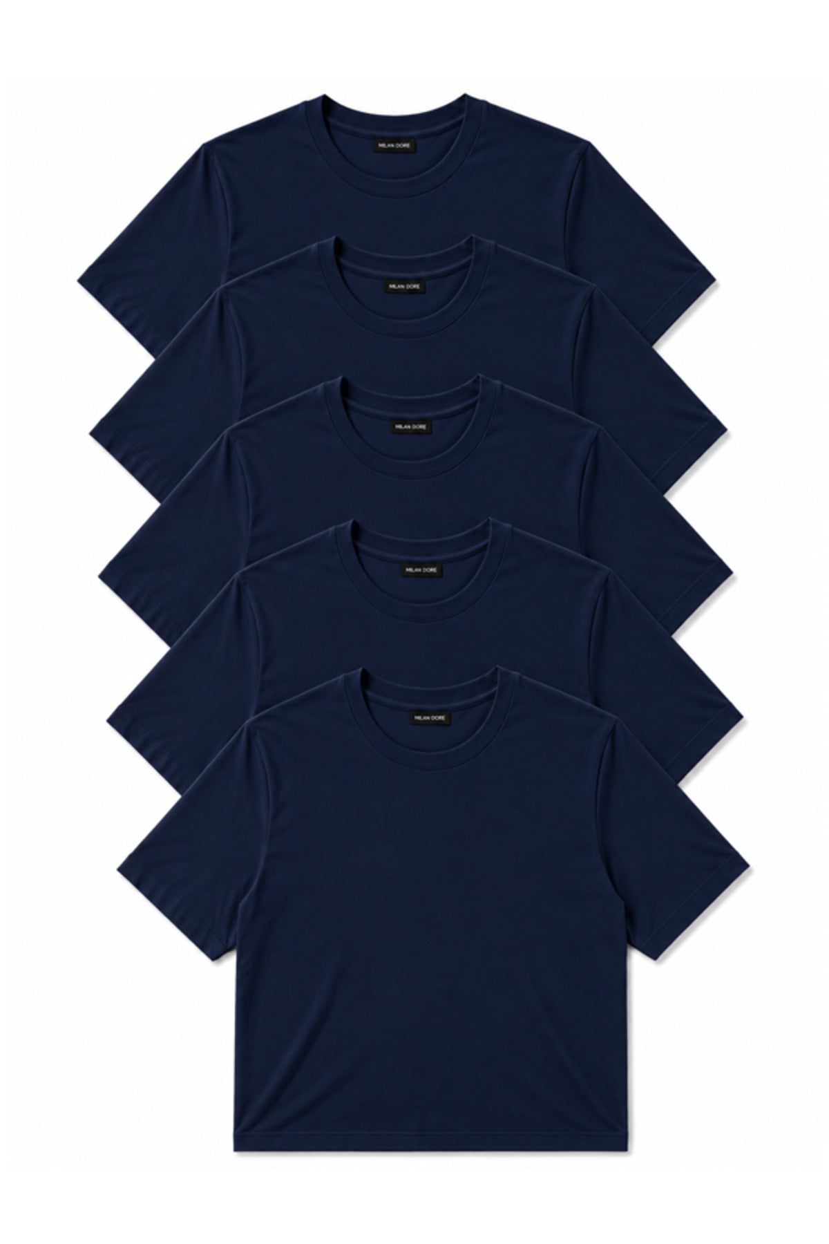 5'li Set Erkek Beyaz-Haki-Bej-Siyah-Laci Slim Fit Bisiklet Yaka Basic Tişört