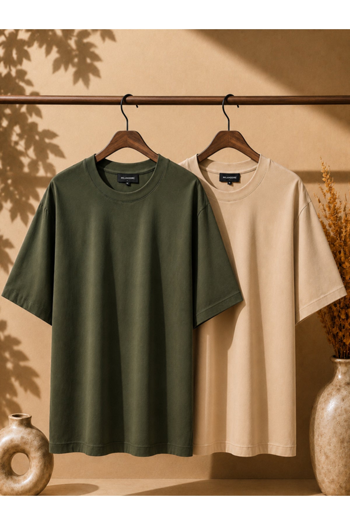 2'li Paket Unisex Siyah-Siyah Oversize T-shirt Seti - Bisiklet Yaka Basic Tişört
