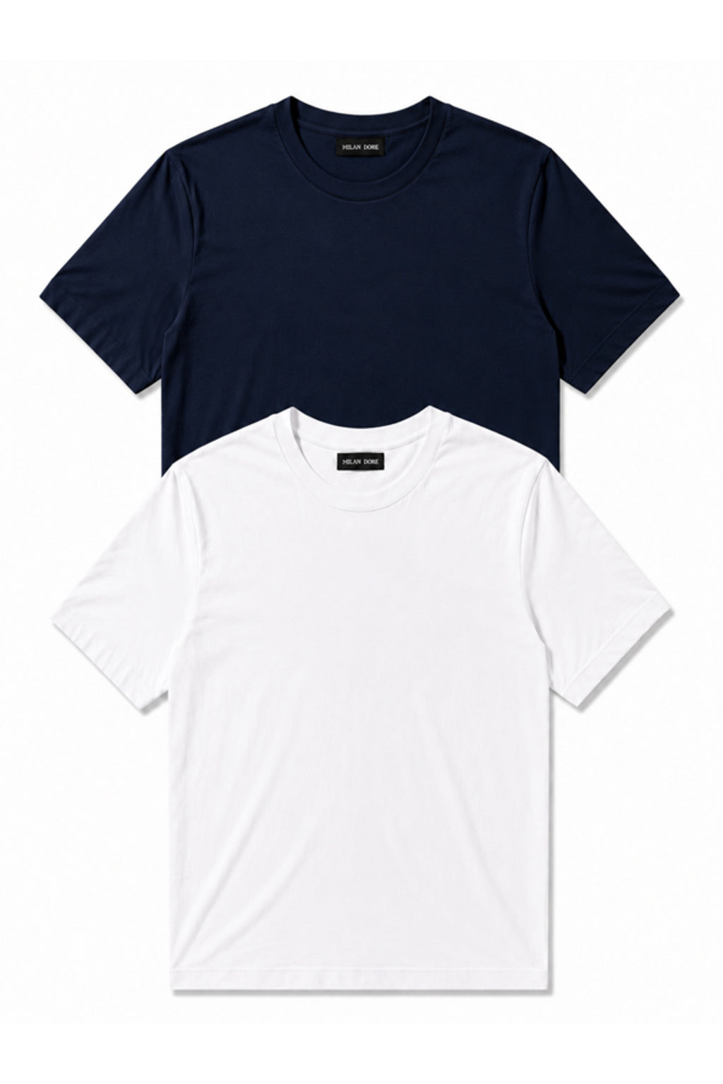 2'li Set Erkek Siyah-Lacivert Pamuklu Slim Fit Bisiklet Yaka Basic Tişört