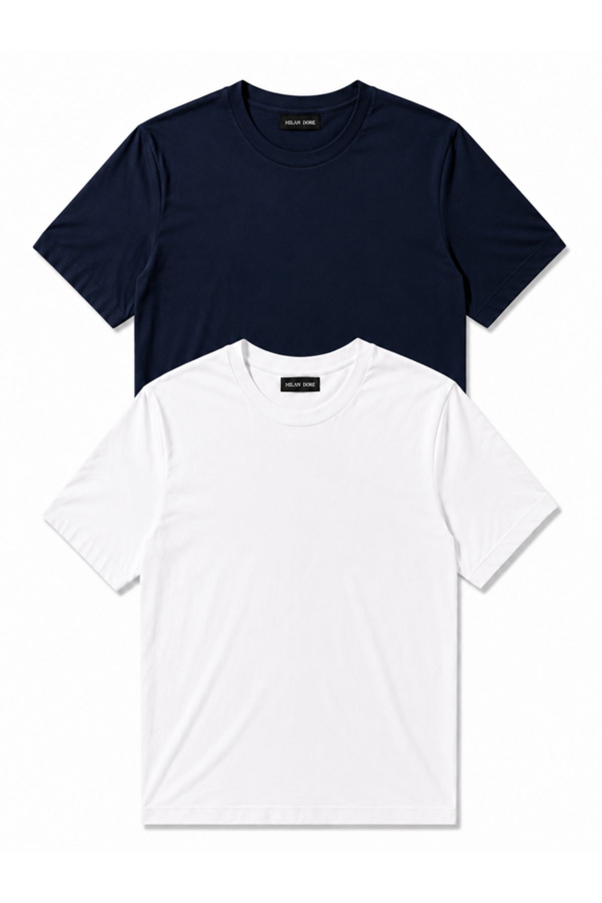 2'li Set Erkek Siyah-Lacivert Pamuklu Slim Fit Bisiklet Yaka Basic Tişört