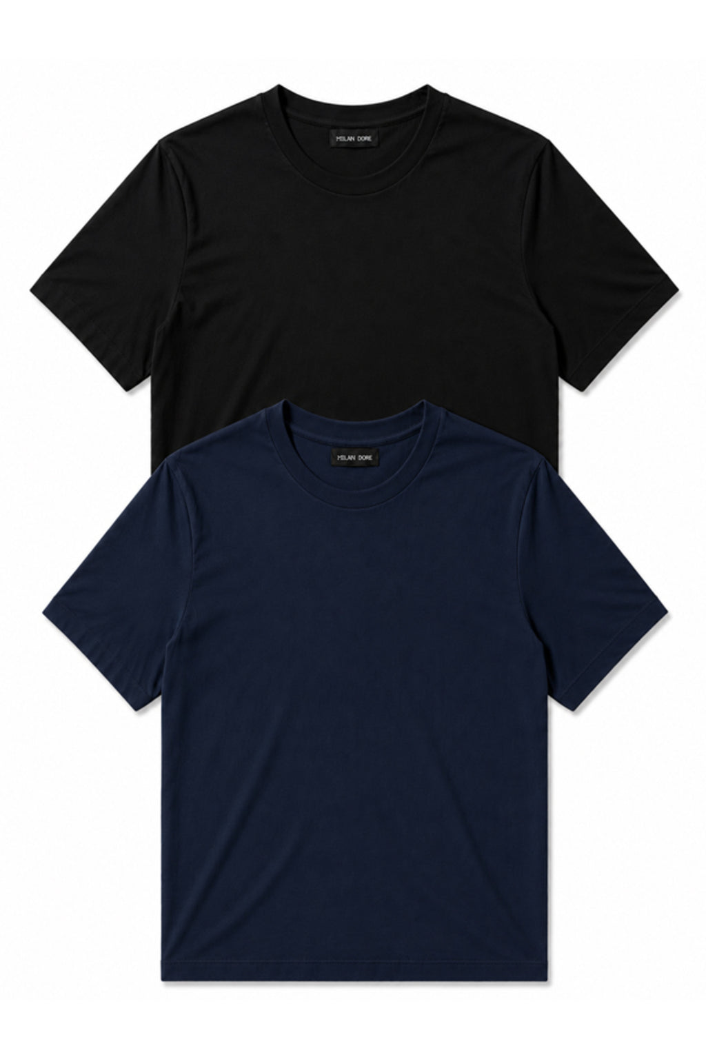 2'li Set Erkek Siyah-Lacivert Pamuklu Slim Fit Bisiklet Yaka Basic Tişört