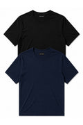 2'li Set Erkek Siyah-Lacivert Pamuklu Slim Fit Bisiklet Yaka Basic Tişört