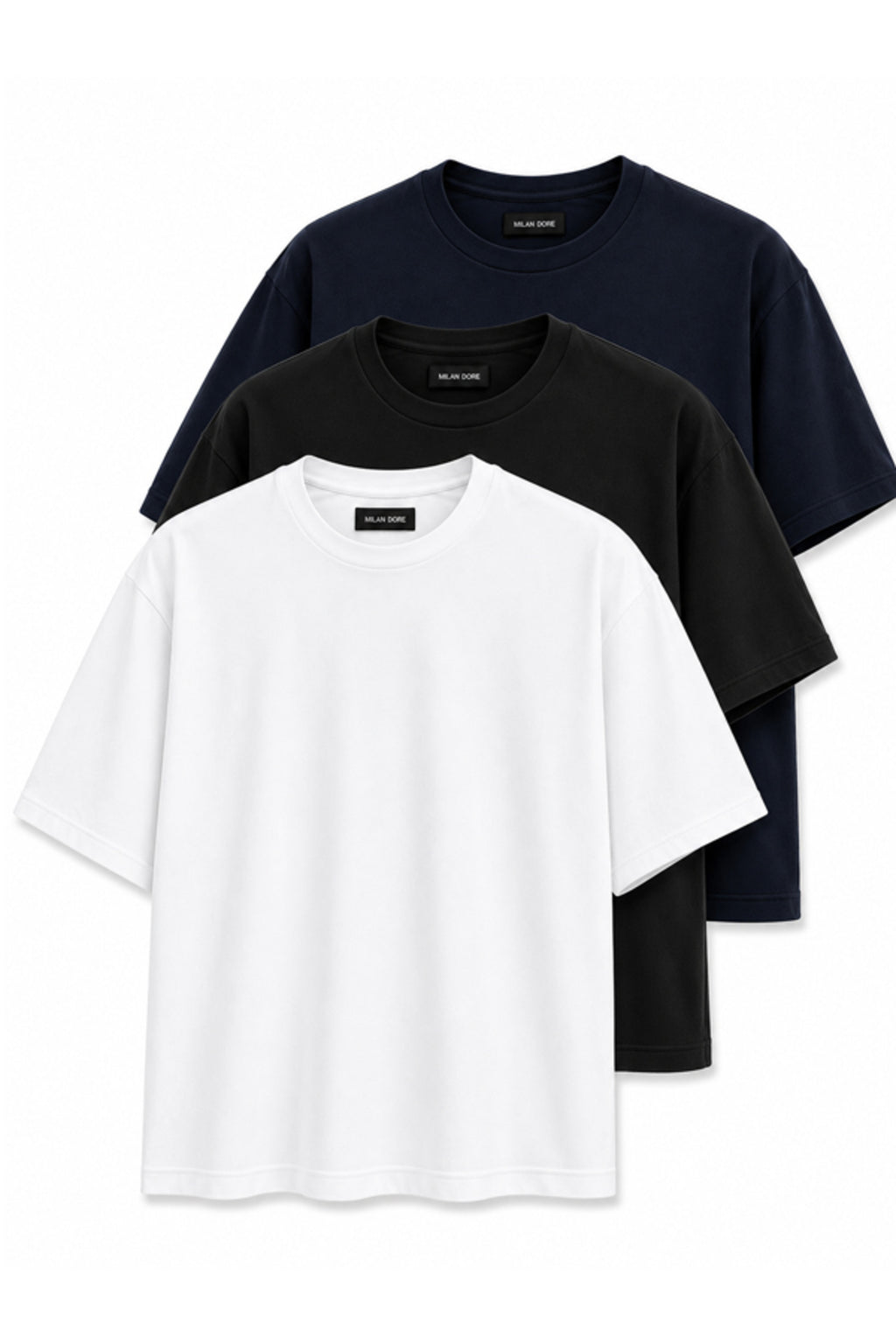 3'lü Paket Unisex Siyah Oversize T-shirt Seti - Bisiklet Yaka Basic Tişört