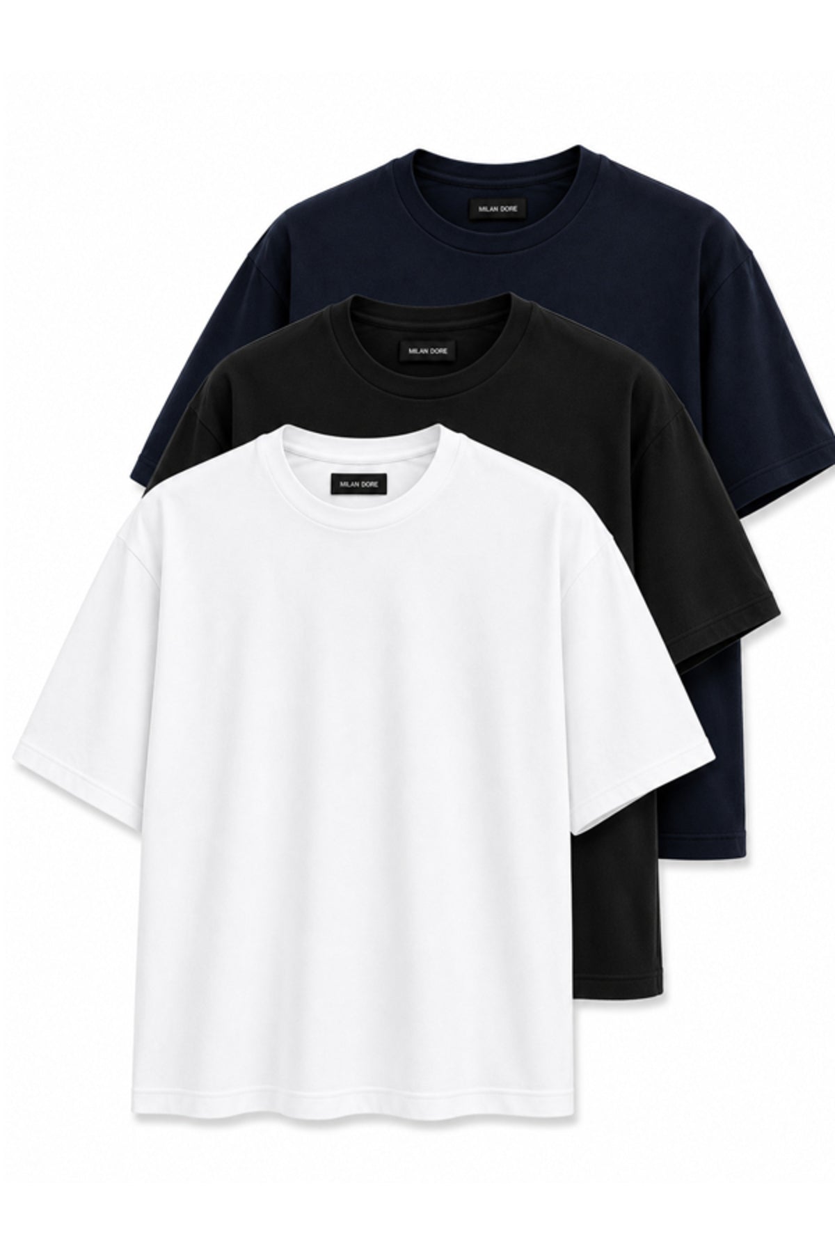 3'lü Paket Unisex Siyah Oversize T-shirt Seti - Bisiklet Yaka Basic Tişört