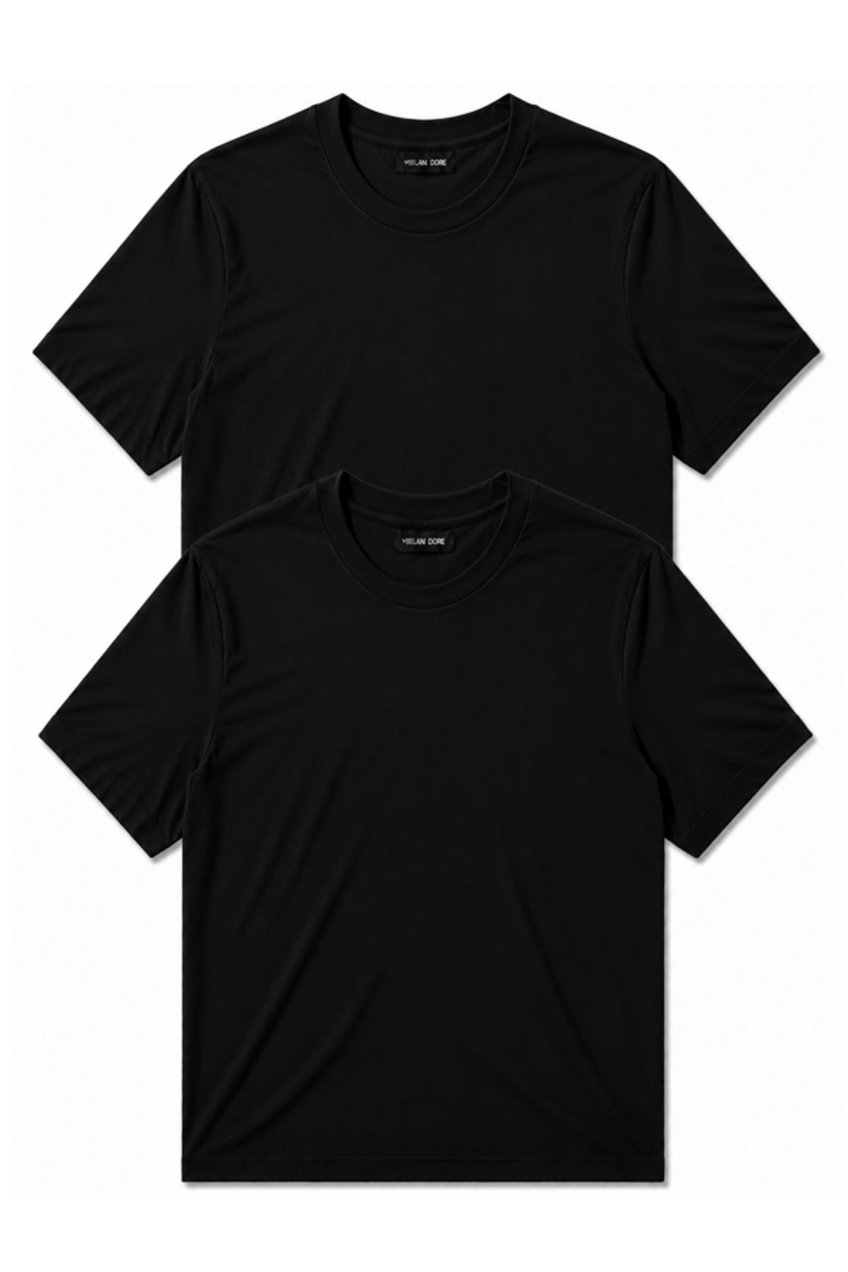 2'li Set Erkek Siyah-Lacivert Pamuklu Slim Fit Bisiklet Yaka Basic Tişört