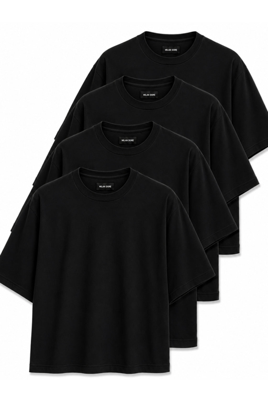 4'lü Paket B-S-B-L Unisex Oversize T-shirt Seti - Bisiklet Yaka Basic Tişört