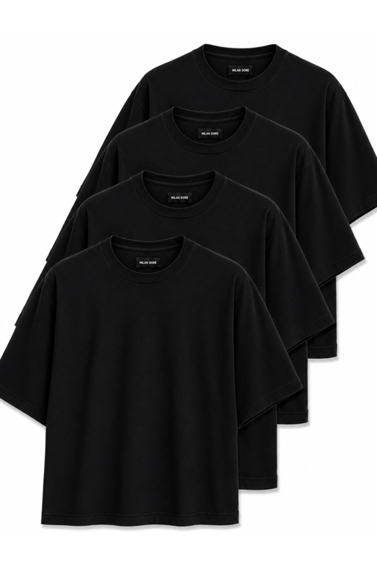 4'lü Paket B-S-B-L Unisex Oversize T-shirt Seti - Bisiklet Yaka Basic Tişört