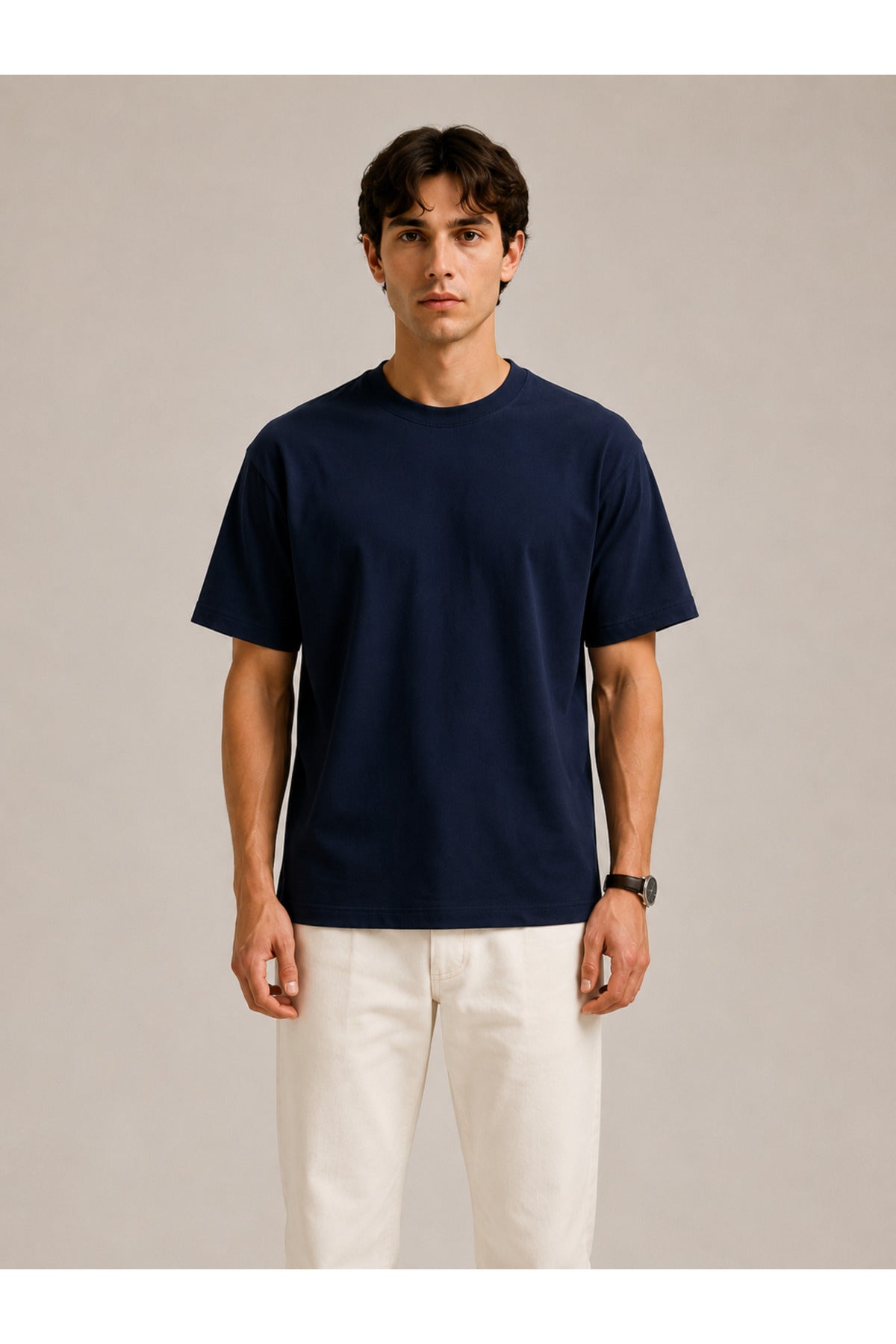 Erkek Unisex Oversize %100 Pamuk Bisiklet Yakalı Siyah T-Shirt