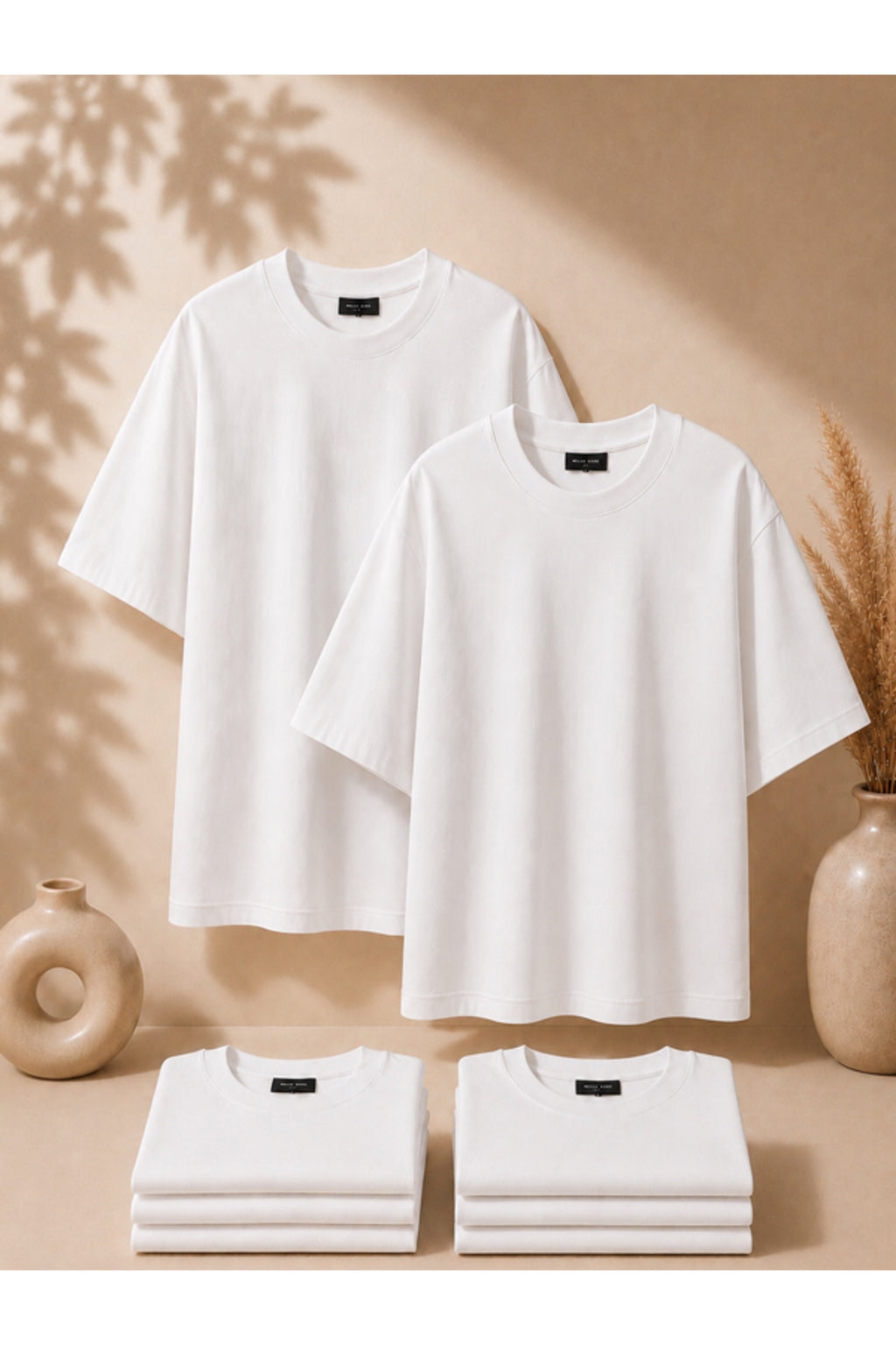 2'li Paket Unisex Siyah-Siyah Oversize T-shirt Seti - Bisiklet Yaka Basic Tişört