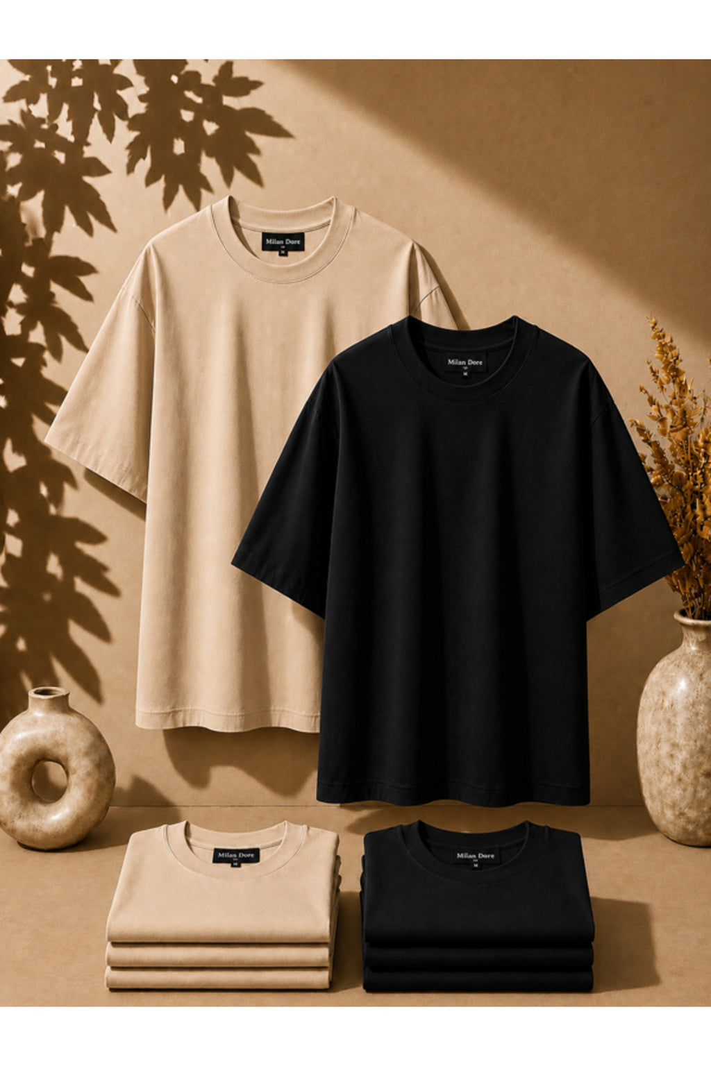 2'li Paket Unisex Siyah-Siyah Oversize T-shirt Seti - Bisiklet Yaka Basic Tişört