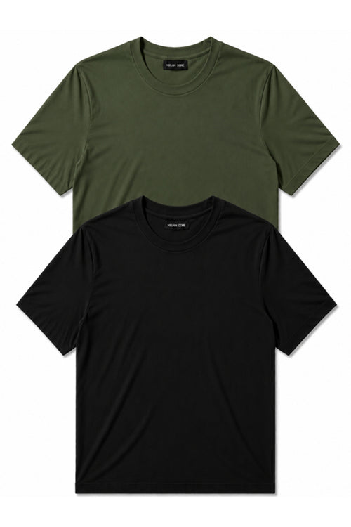 2'li Set Erkek Siyah-Lacivert Pamuklu Slim Fit Bisiklet Yaka Basic Tişört