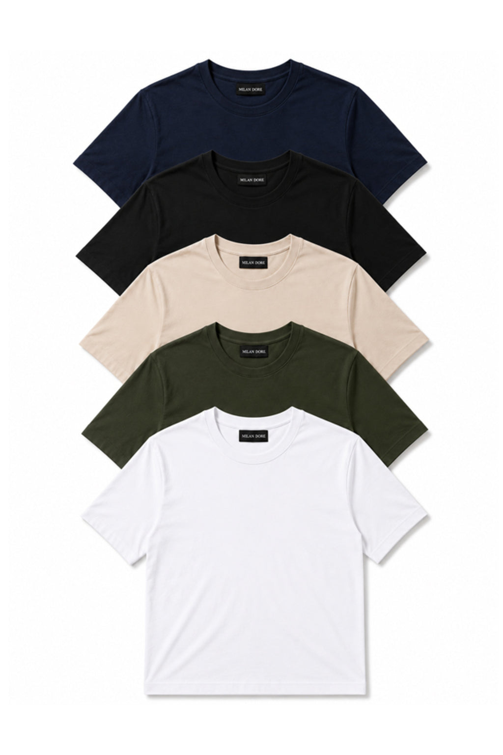 5'li Set Erkek Beyaz-Haki-Bej-Siyah-Laci Slim Fit Bisiklet Yaka Basic Tişört