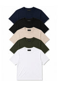 5'li Set Erkek Beyaz-Haki-Bej-Siyah-Laci Slim Fit Bisiklet Yaka Basic Tişört