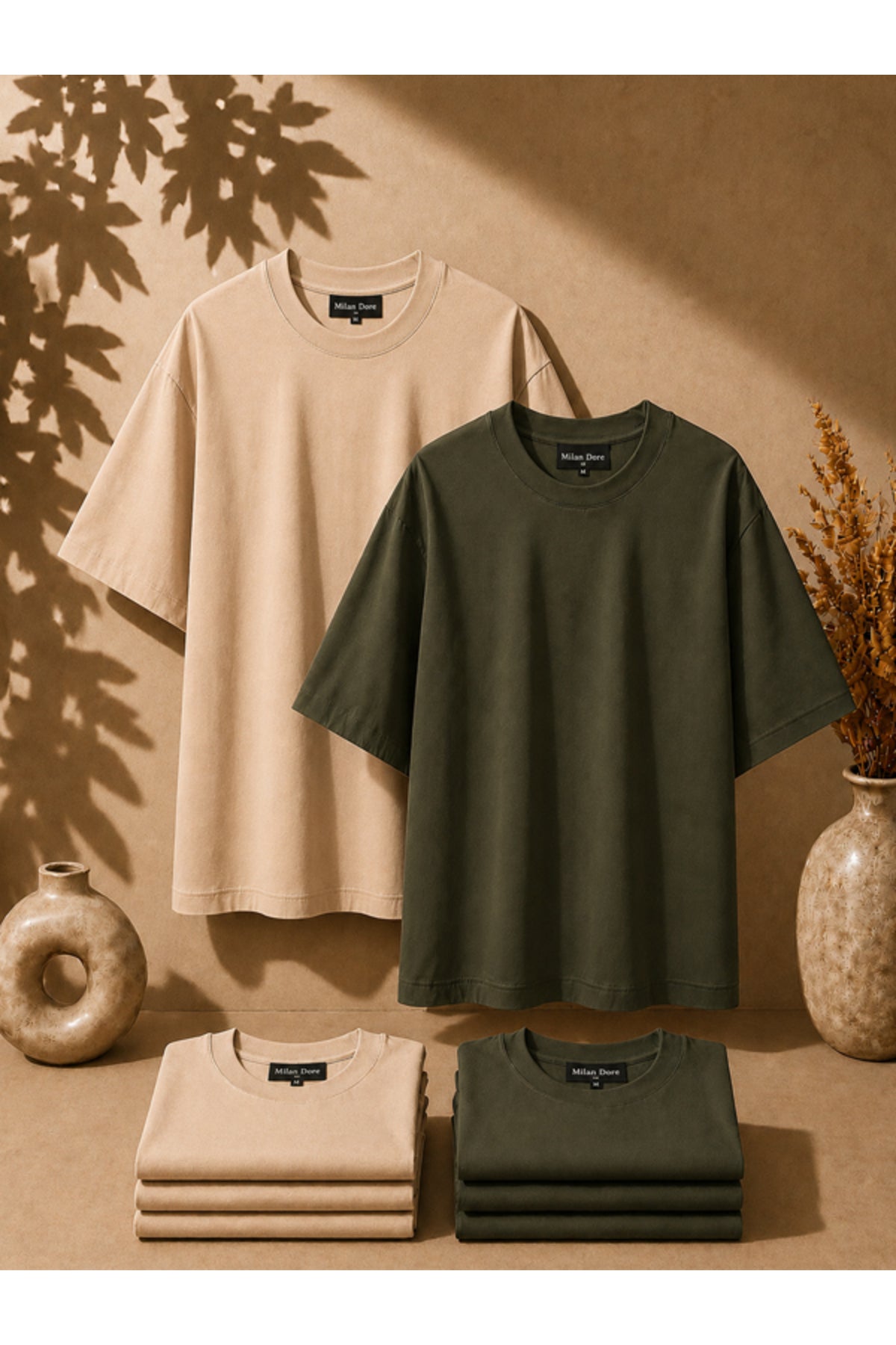 2'li Paket Unisex Siyah-Siyah Oversize T-shirt Seti - Bisiklet Yaka Basic Tişört