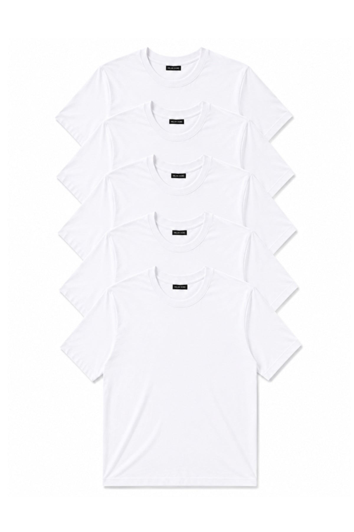 5'li Set Erkek Beyaz-Haki-Bej-Siyah-Laci Slim Fit Bisiklet Yaka Basic Tişört