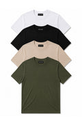 4'lü Set Erkek Haki-Bej-Beyaz-Siyah Slim Fit Bisiklet Yaka Basic Tişört