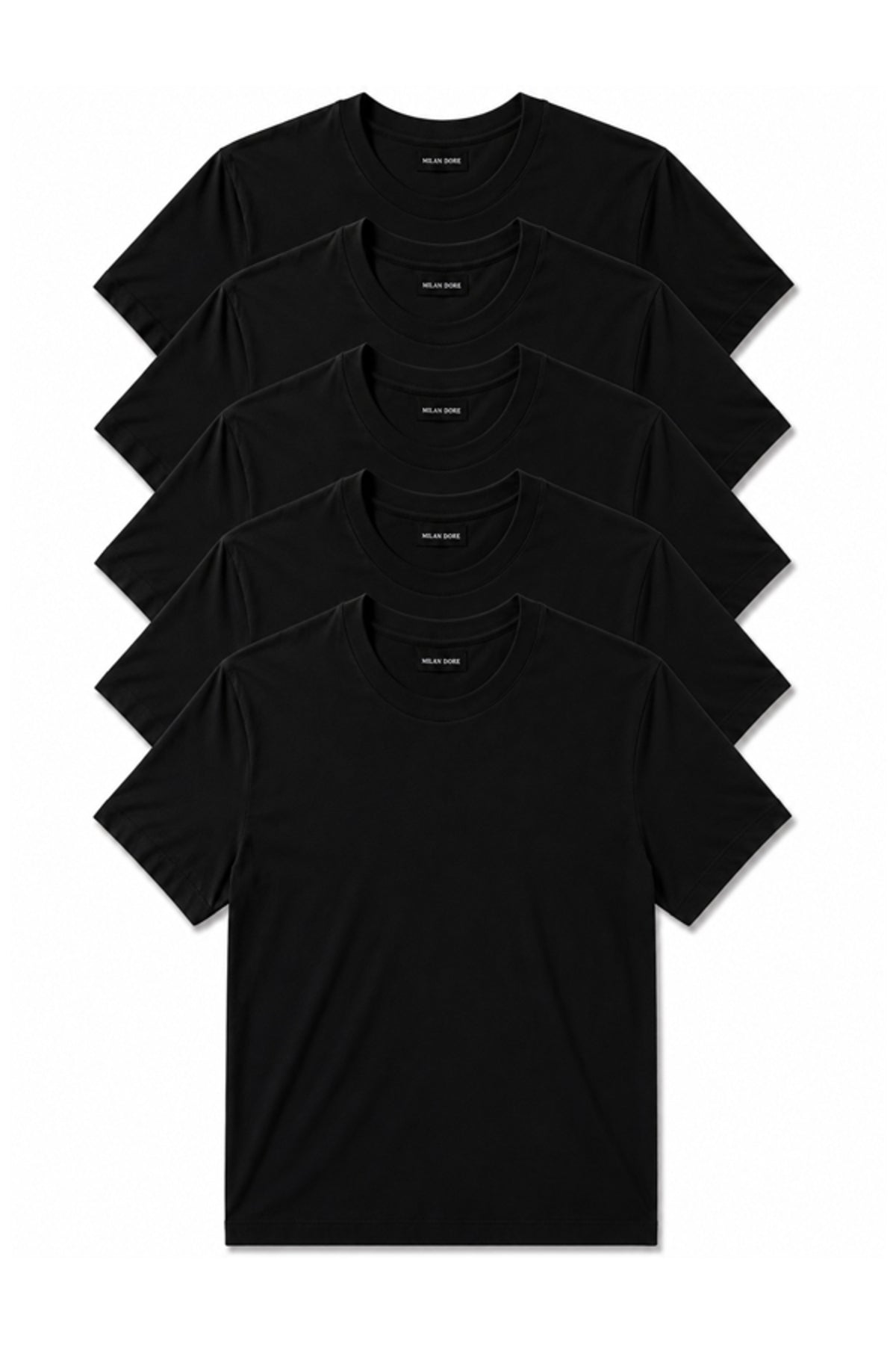 5'li Set Erkek Beyaz-Haki-Bej-Siyah-Laci Slim Fit Bisiklet Yaka Basic Tişört