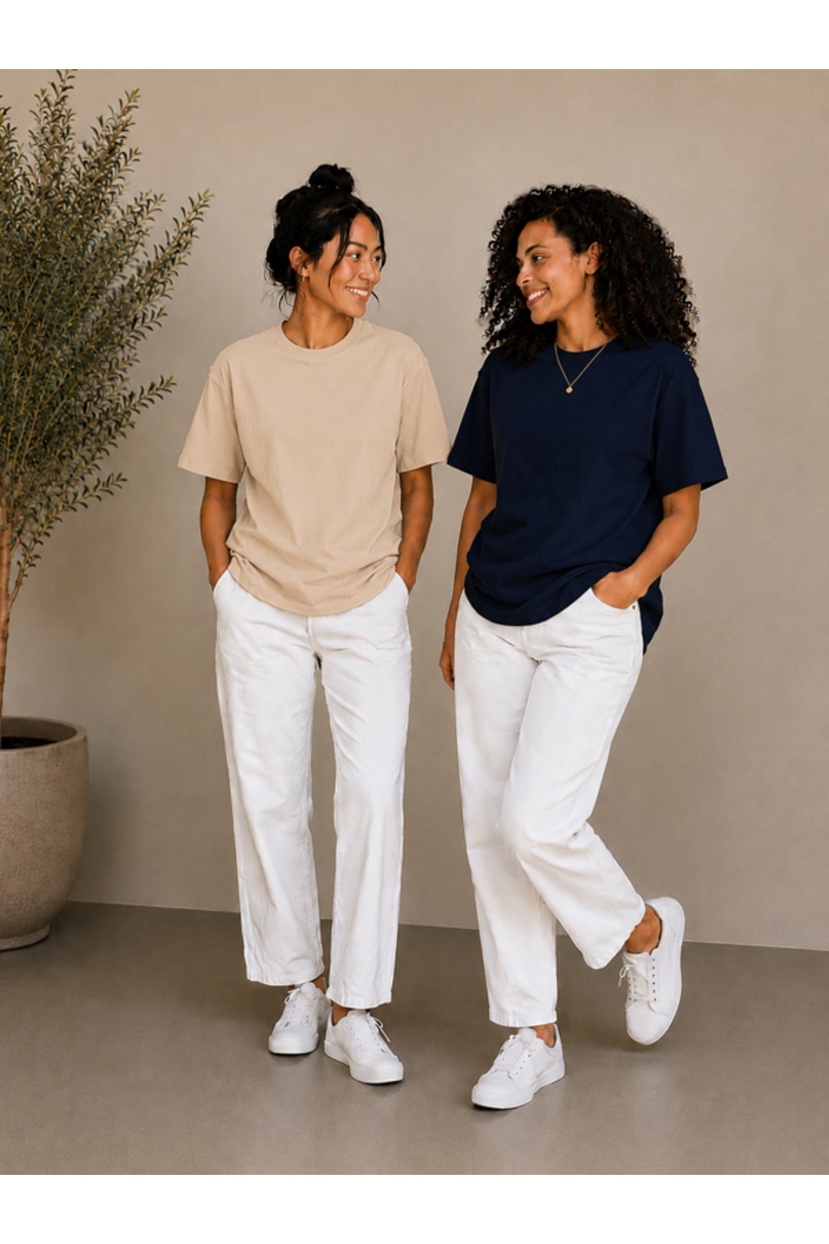 2'li Set Siyah-Siyah Oversize Kadın T-Shirt - Bisiklet Yaka Pamuklu Tişört