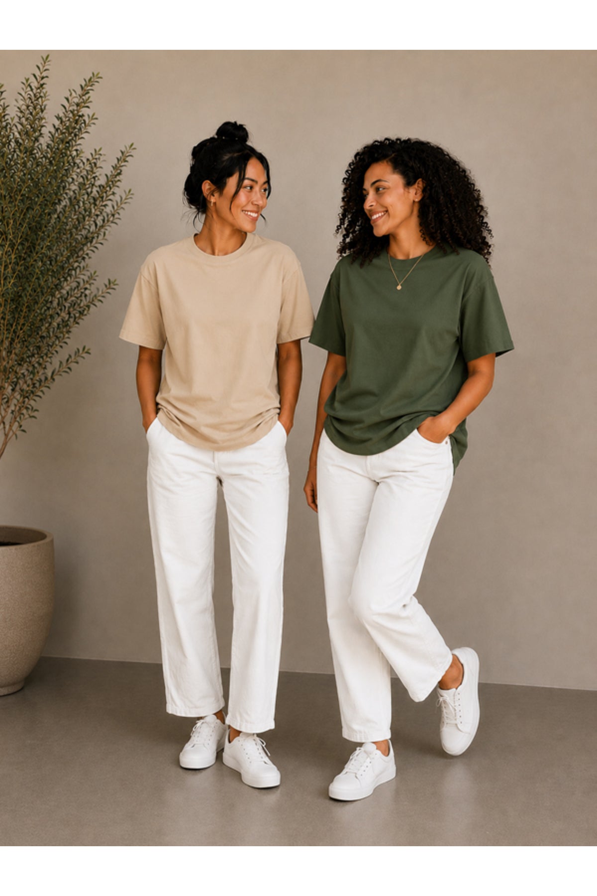 2'li Set Siyah-Siyah Oversize Kadın T-Shirt - Bisiklet Yaka Pamuklu Tişört