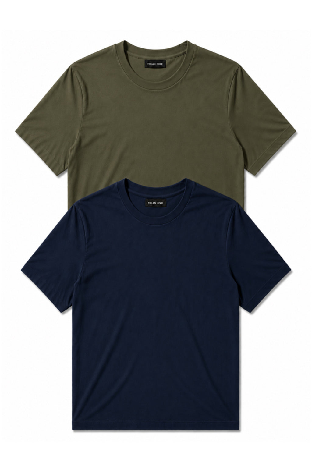2'li Set Erkek Siyah-Lacivert Pamuklu Slim Fit Bisiklet Yaka Basic Tişört