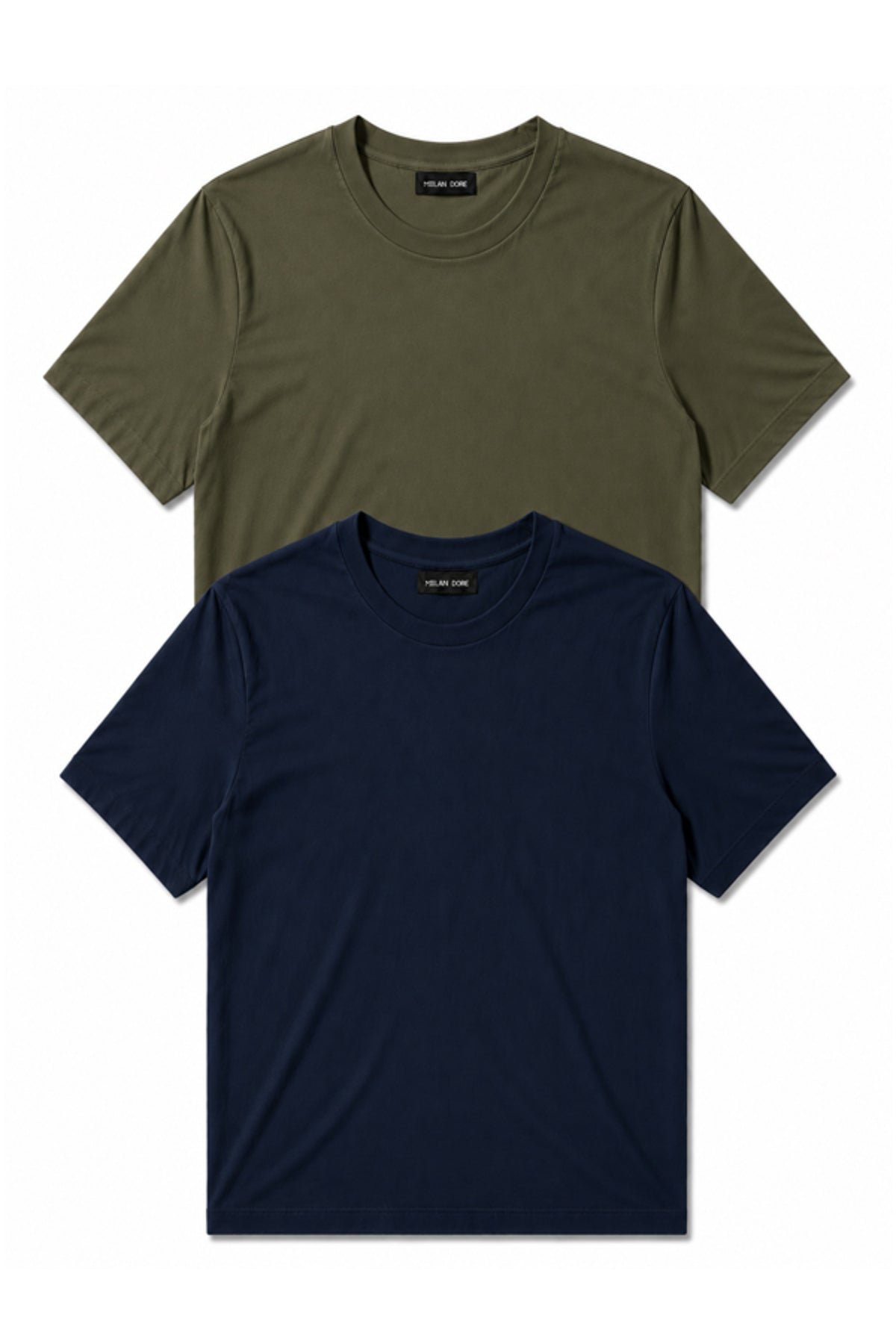 2'li Set Erkek Siyah-Lacivert Pamuklu Slim Fit Bisiklet Yaka Basic Tişört
