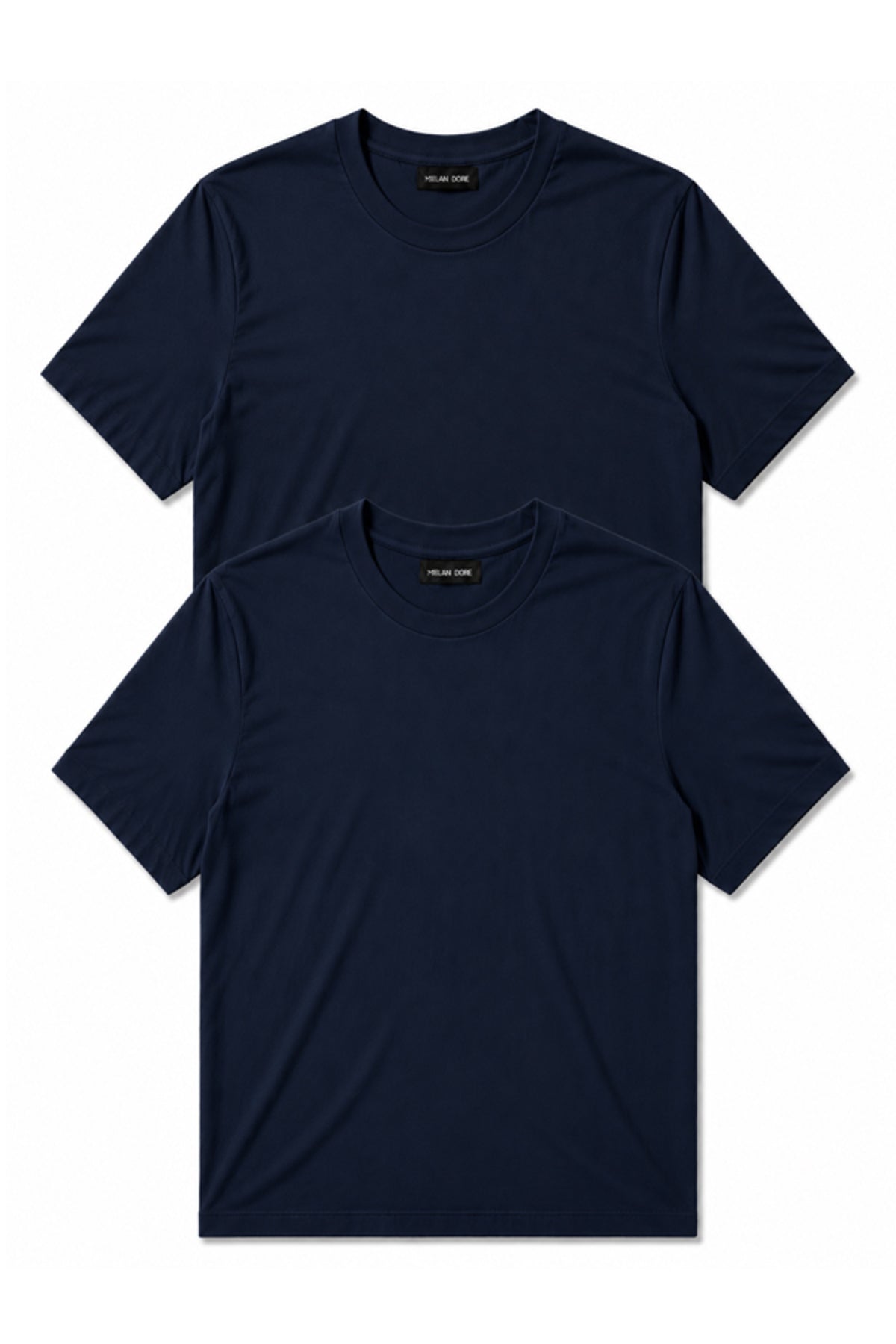 2'li Set Erkek Siyah-Lacivert Pamuklu Slim Fit Bisiklet Yaka Basic Tişört