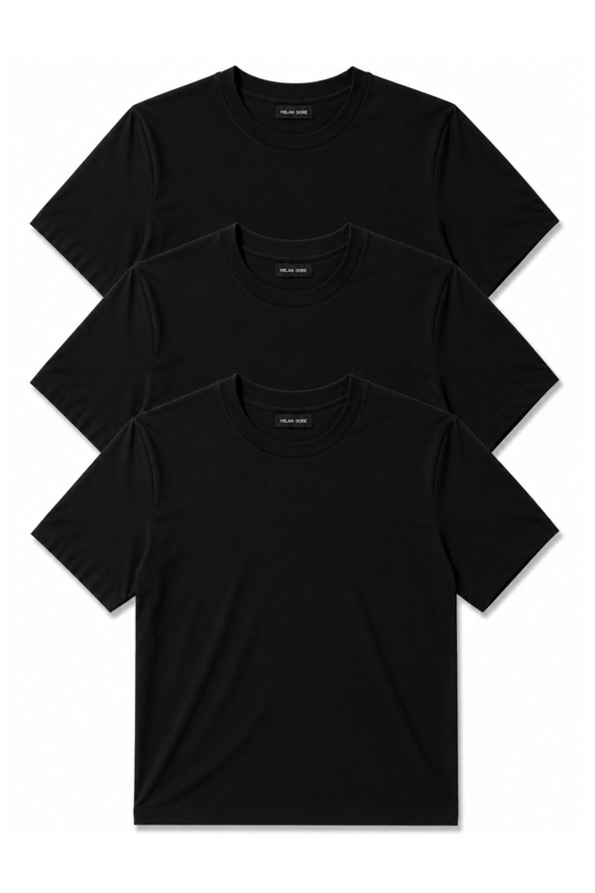 3'lü Set Erkek Siyah Slim Fit Bisiklet Yaka Basic Tişört