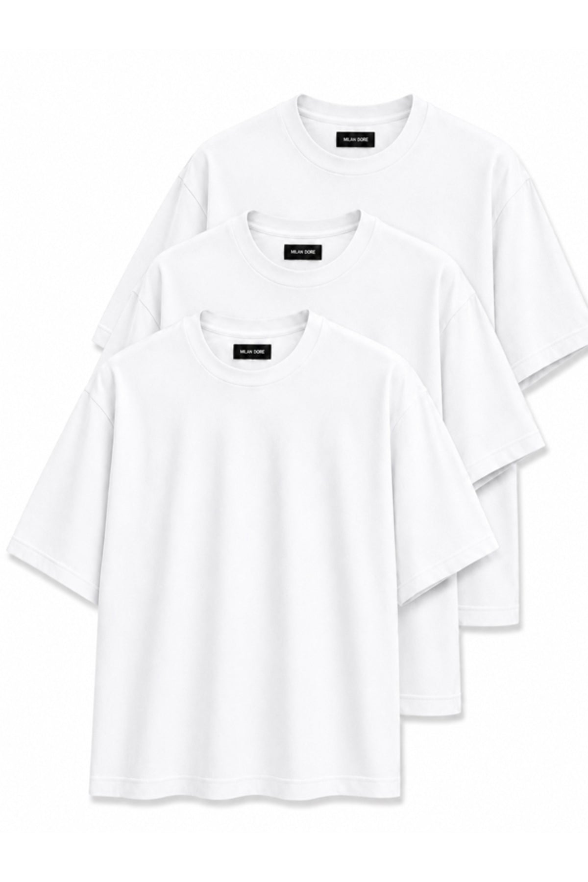 3'lü Paket Unisex Siyah Oversize T-shirt Seti - Bisiklet Yaka Basic Tişört
