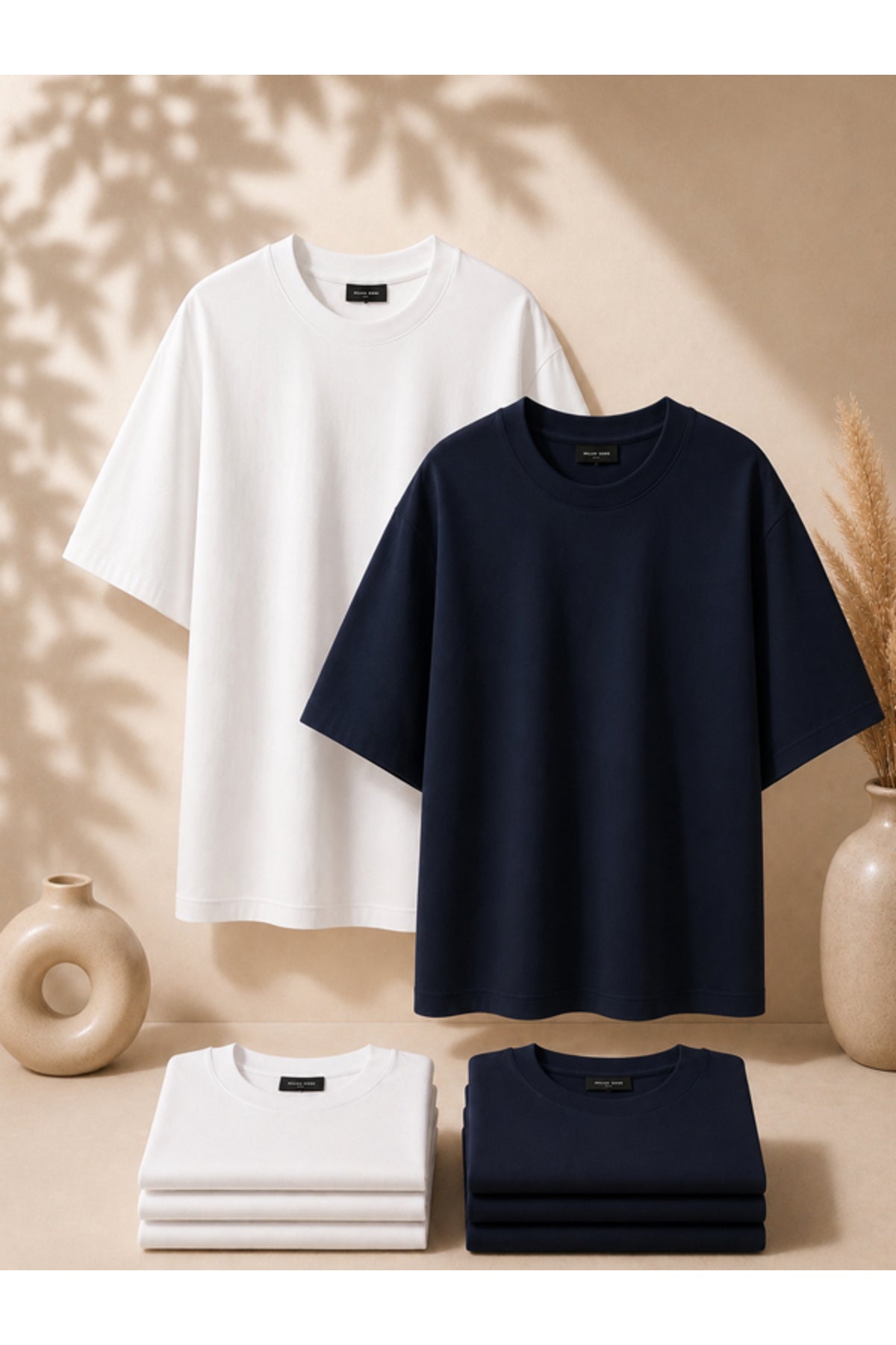 2'li Paket Unisex Siyah-Siyah Oversize T-shirt Seti - Bisiklet Yaka Basic Tişört