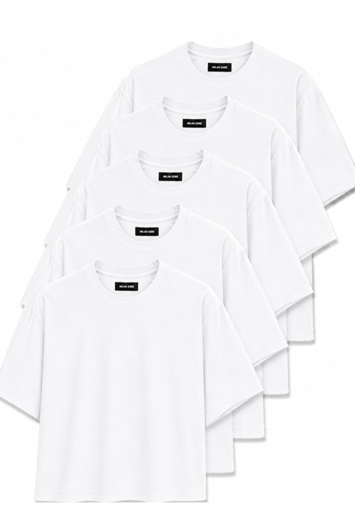 5'li Paket Unisex Oversize T-shirt Seti - Bisiklet Yaka Basic Tişört