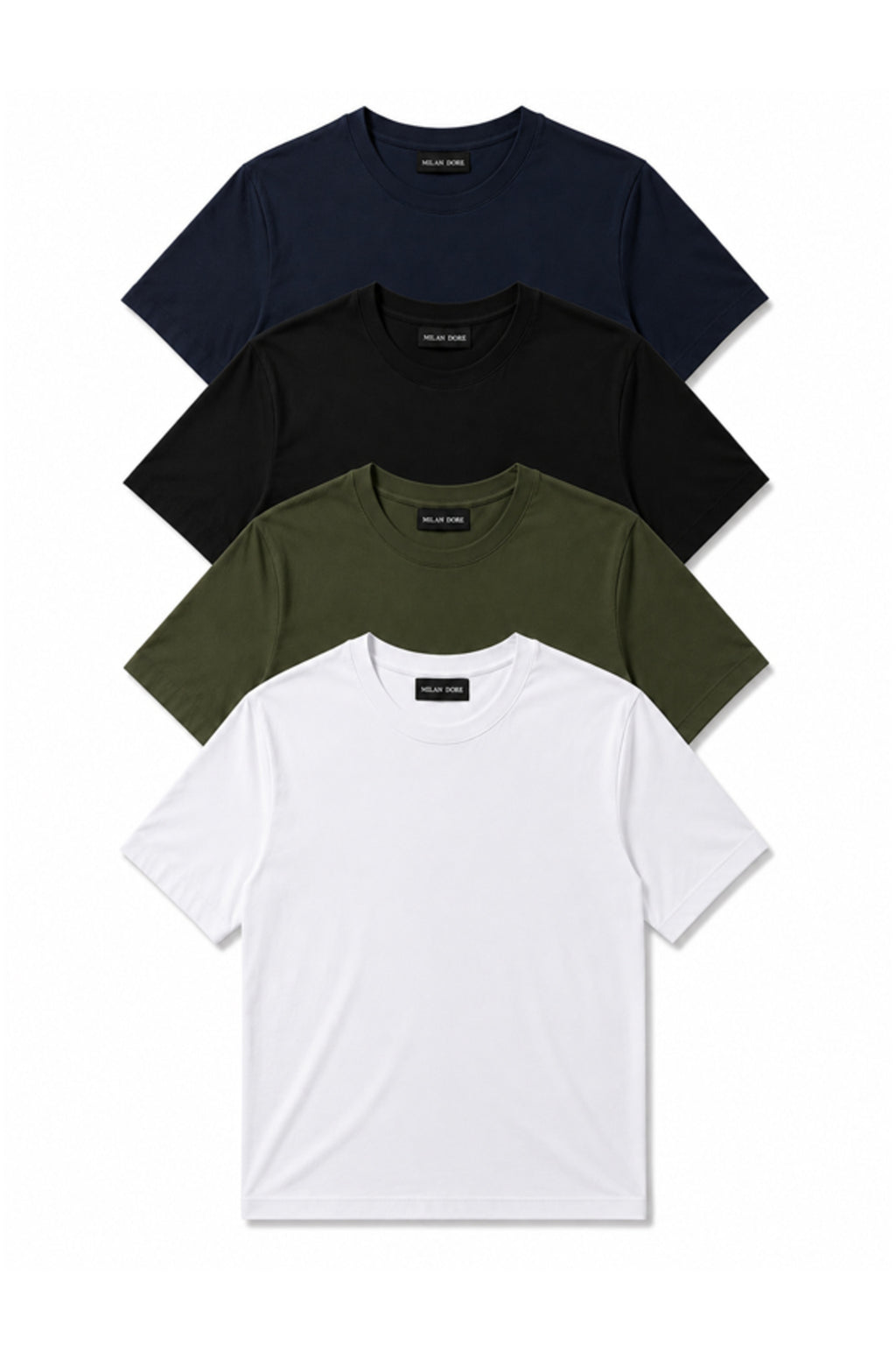 4'lü Set Erkek Haki-Bej-Beyaz-Siyah Slim Fit Bisiklet Yaka Basic Tişört