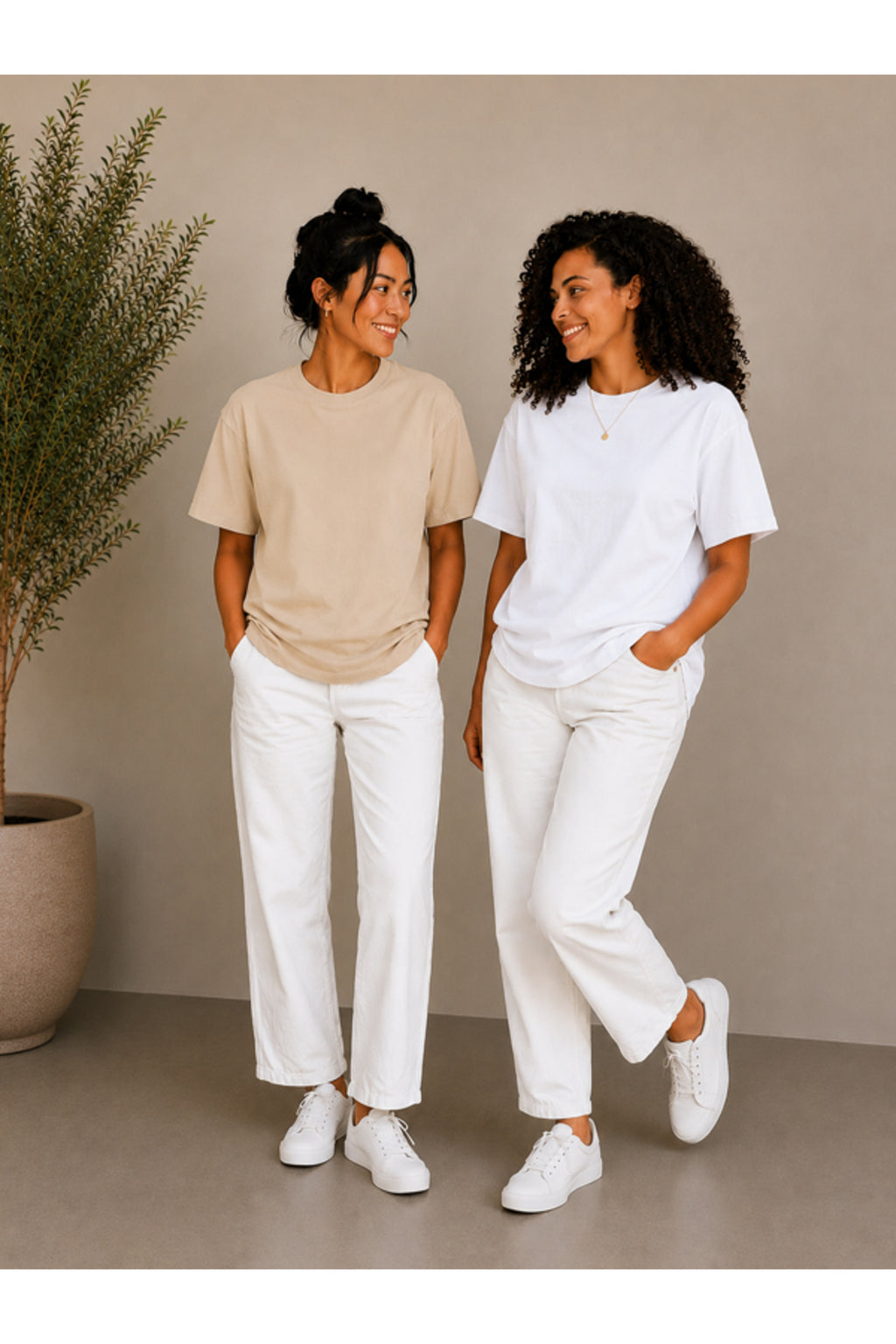 2'li Set Siyah-Siyah Oversize Kadın T-Shirt - Bisiklet Yaka Pamuklu Tişört