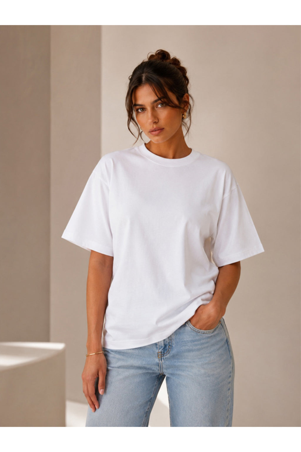Lacivert Oversize Kadın T-Shirt - Basic Rahat Kesim Bisiklet Yaka Pamuklu Tişört