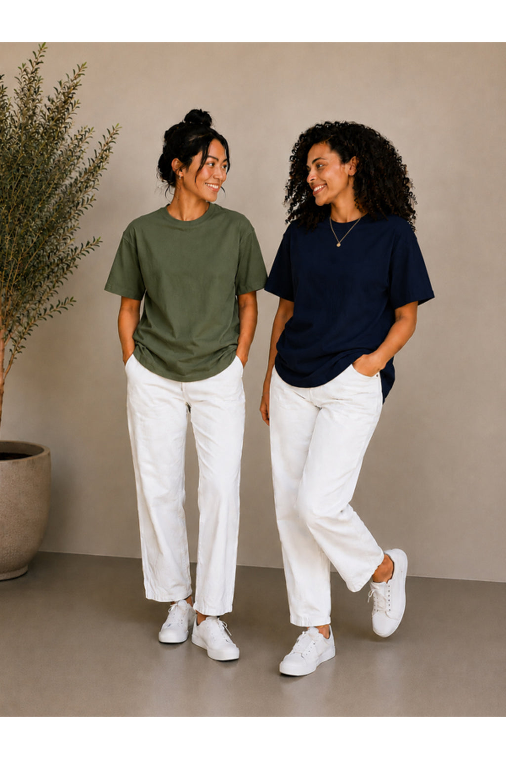 2'li Set Siyah-Siyah Oversize Kadın T-Shirt - Bisiklet Yaka Pamuklu Tişört