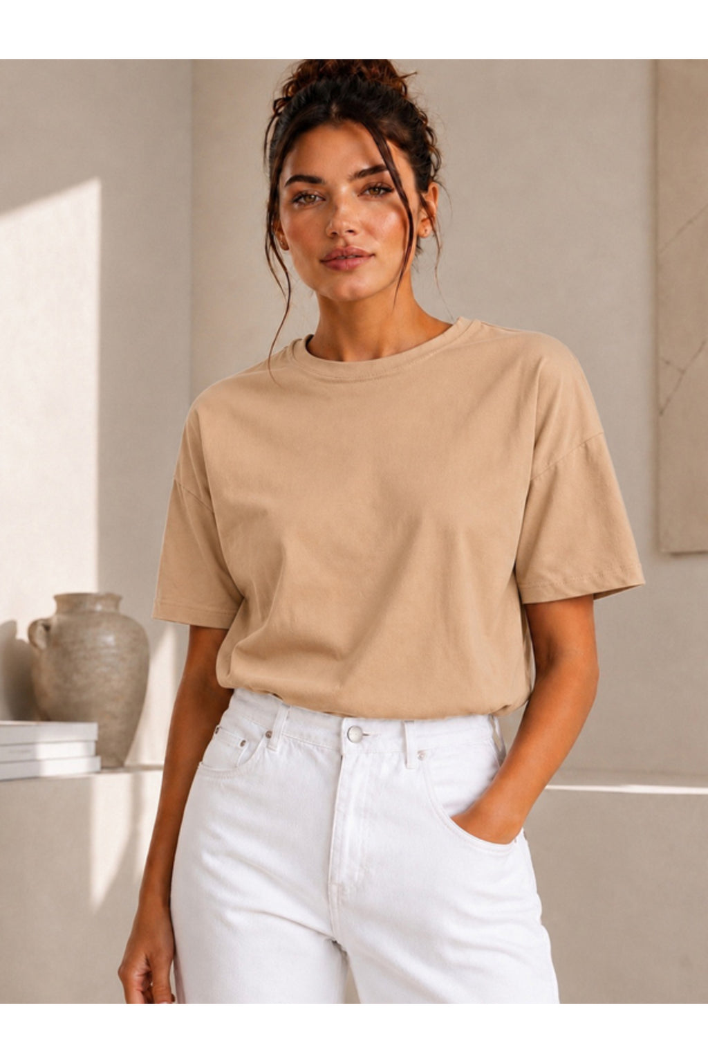Kadın Siyah Basic T-Shirt - Basic Rahat Kesim Bisiklet Yaka Pamuklu Tişört