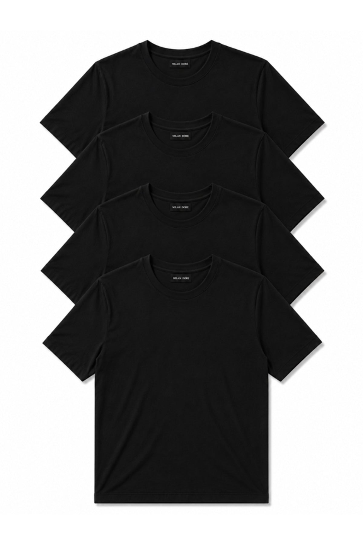 4'lü Set Erkek Haki-Bej-Beyaz-Siyah Slim Fit Bisiklet Yaka Basic Tişört