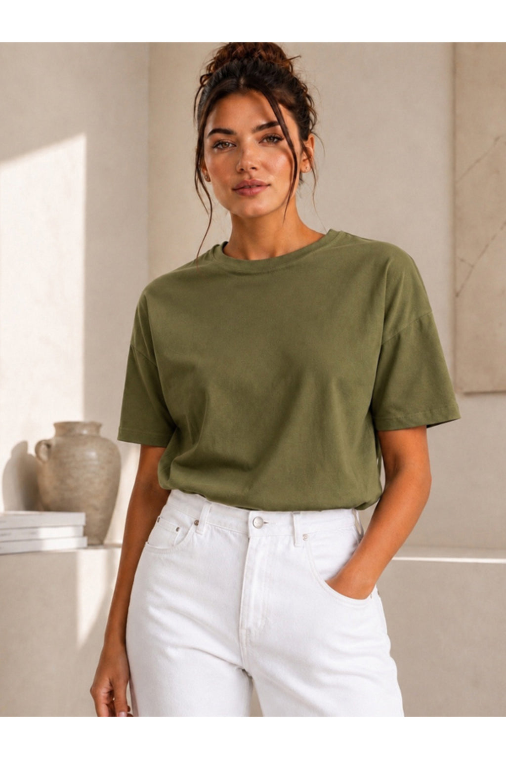 Kadın Siyah Basic T-Shirt - Basic Rahat Kesim Bisiklet Yaka Pamuklu Tişört