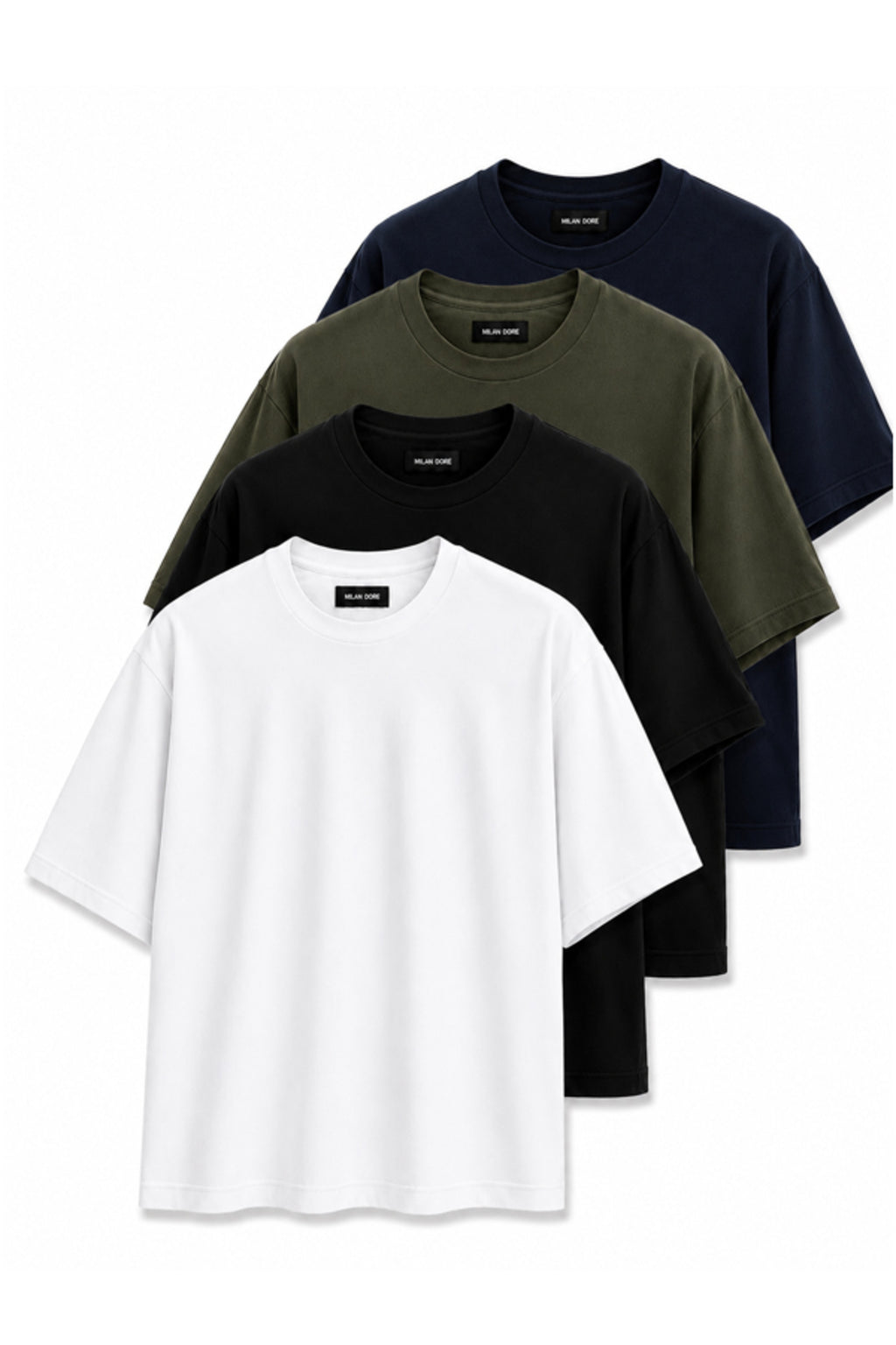 4'lü Paket B-S-B-L Unisex Oversize T-shirt Seti - Bisiklet Yaka Basic Tişört