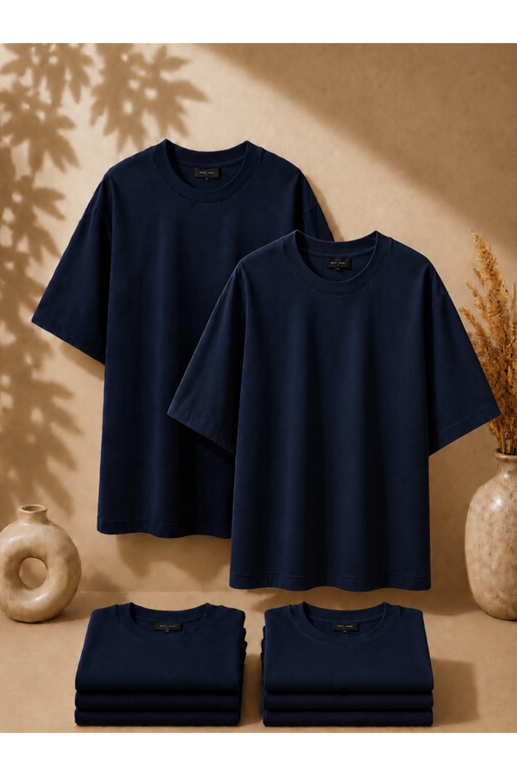 2'li Paket Unisex Siyah-Siyah Oversize T-shirt Seti - Bisiklet Yaka Basic Tişört