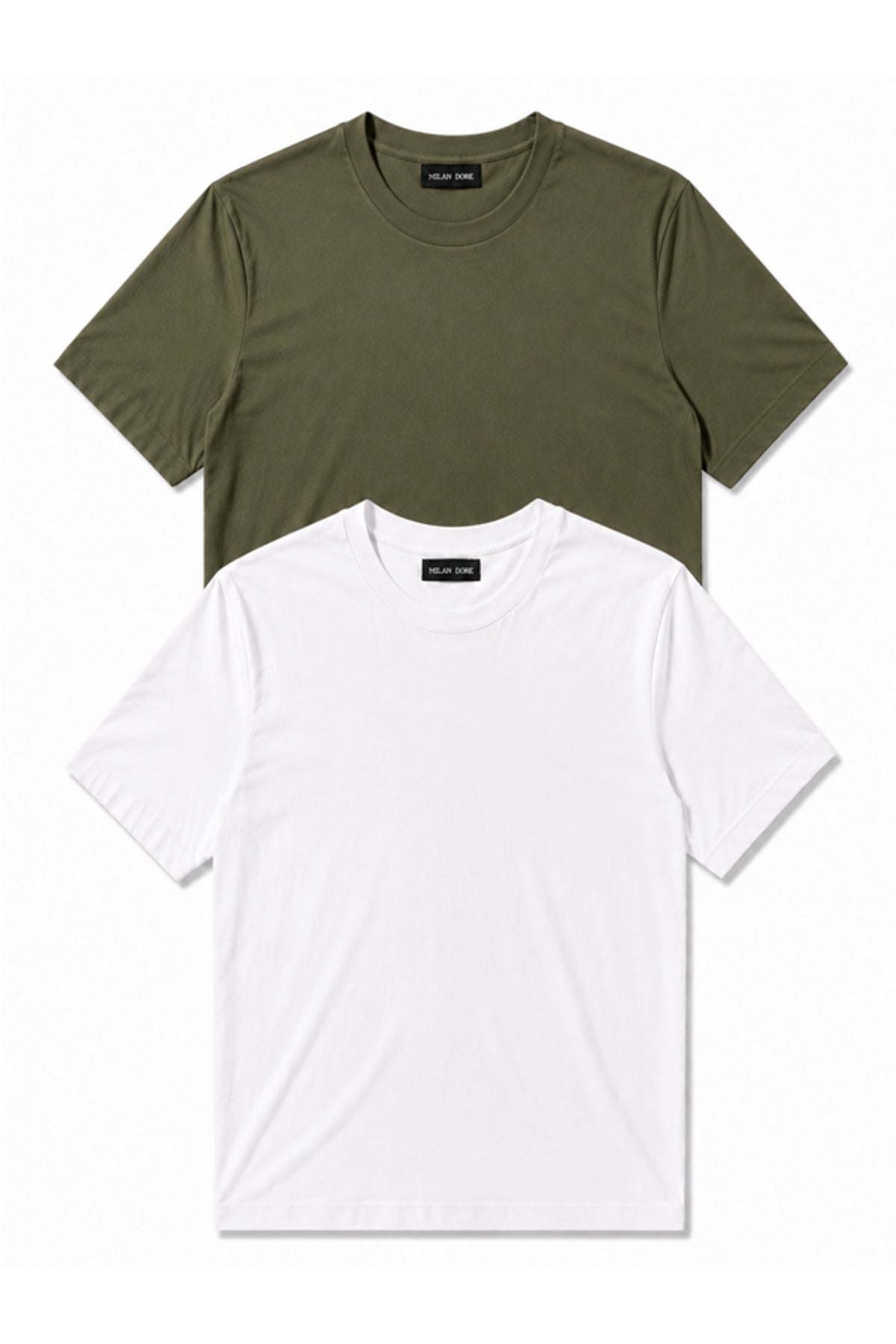 2'li Set Erkek Siyah-Lacivert Pamuklu Slim Fit Bisiklet Yaka Basic Tişört