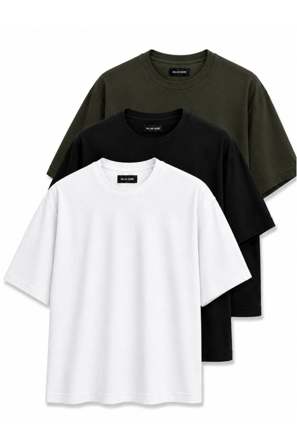 3'lü Paket Unisex Siyah Oversize T-shirt Seti - Bisiklet Yaka Basic Tişört