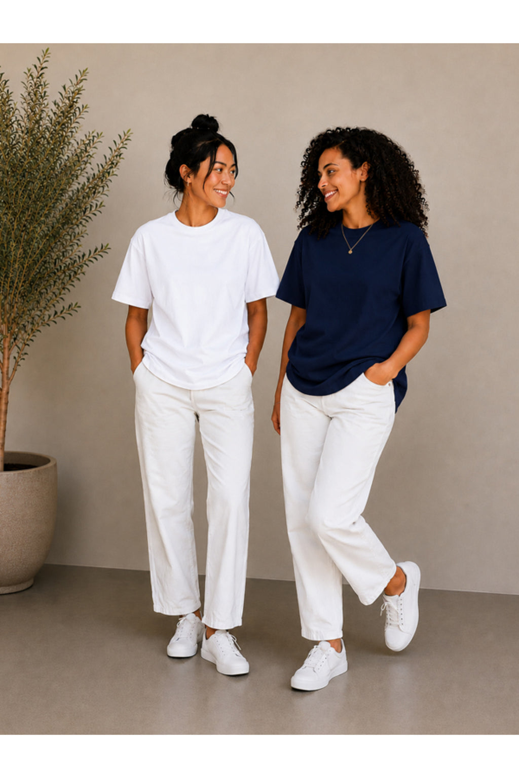 2'li Set Siyah-Siyah Oversize Kadın T-Shirt - Bisiklet Yaka Pamuklu Tişört
