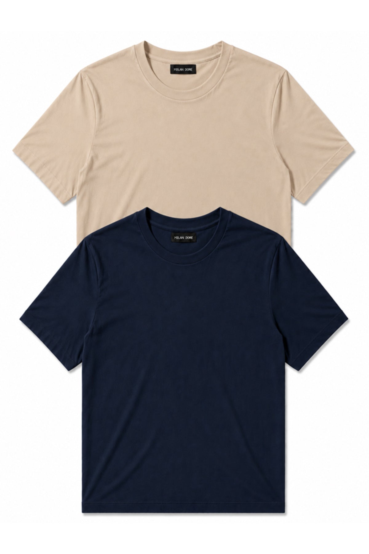 2'li Set Erkek Siyah-Lacivert Pamuklu Slim Fit Bisiklet Yaka Basic Tişört