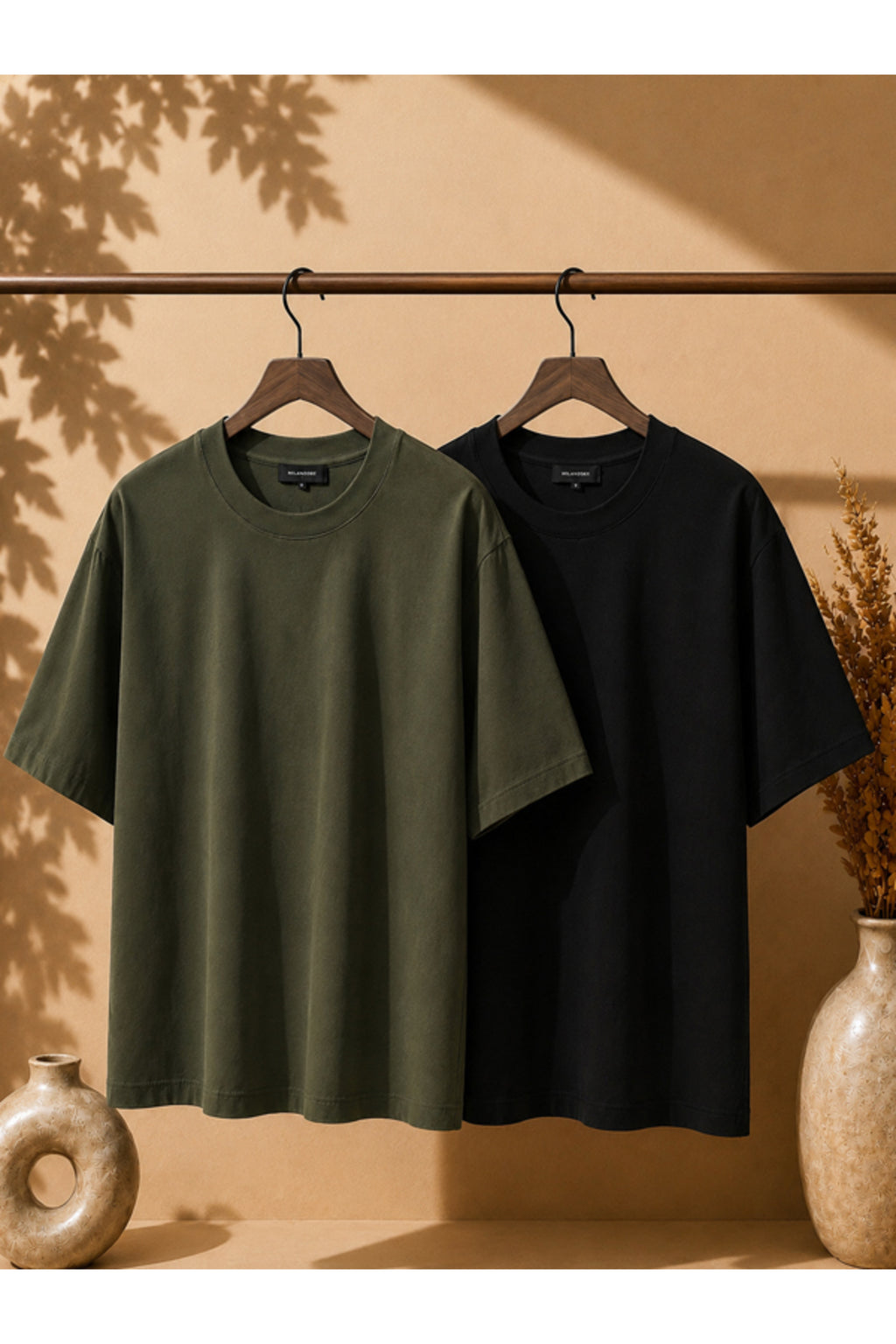 2'li Paket Unisex Siyah-Siyah Oversize T-shirt Seti - Bisiklet Yaka Basic Tişört