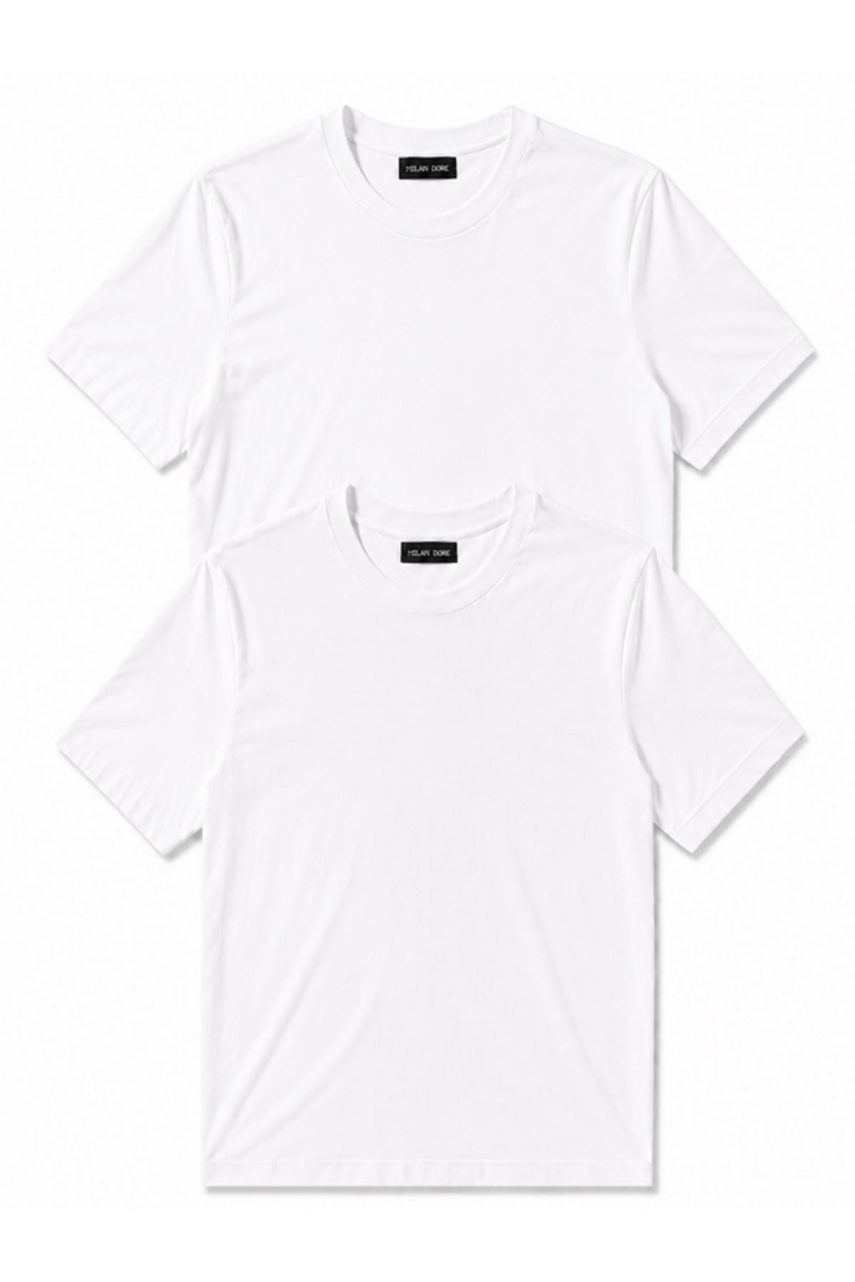 2'li Set Erkek Siyah-Lacivert Pamuklu Slim Fit Bisiklet Yaka Basic Tişört