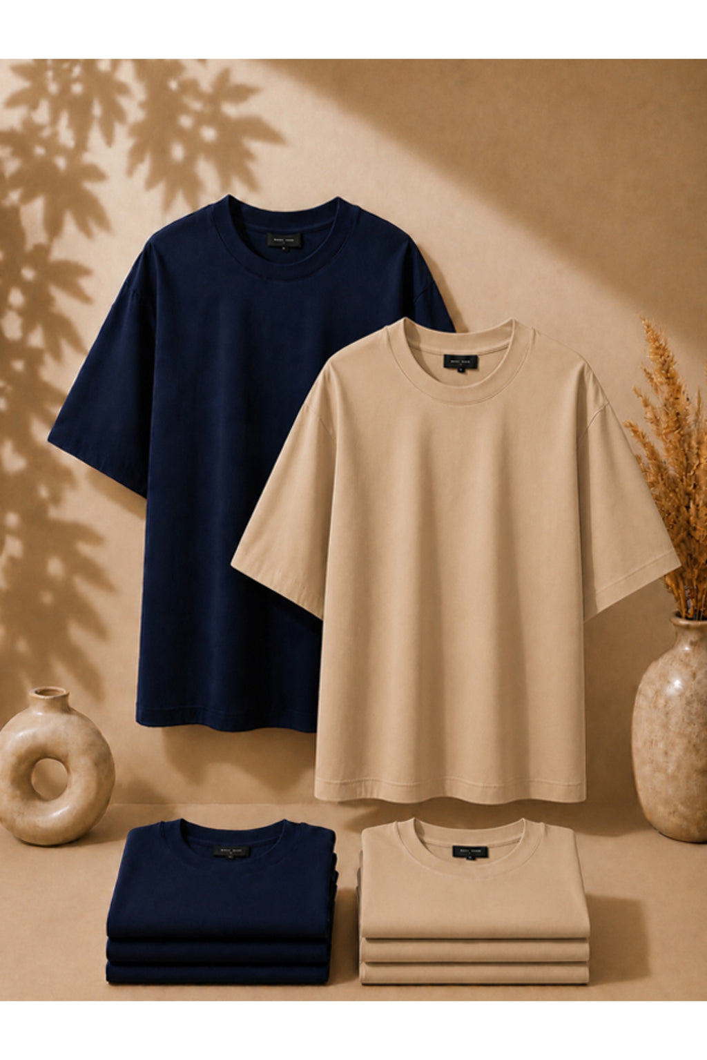 2'li Paket Unisex Siyah-Siyah Oversize T-shirt Seti - Bisiklet Yaka Basic Tişört
