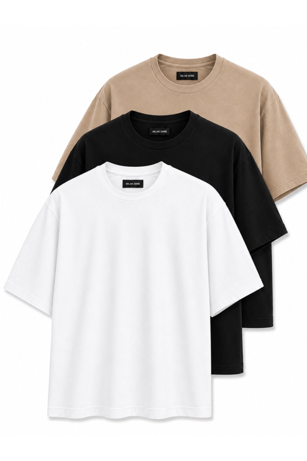 3'lü Paket Unisex Siyah Oversize T-shirt Seti - Bisiklet Yaka Basic Tişört