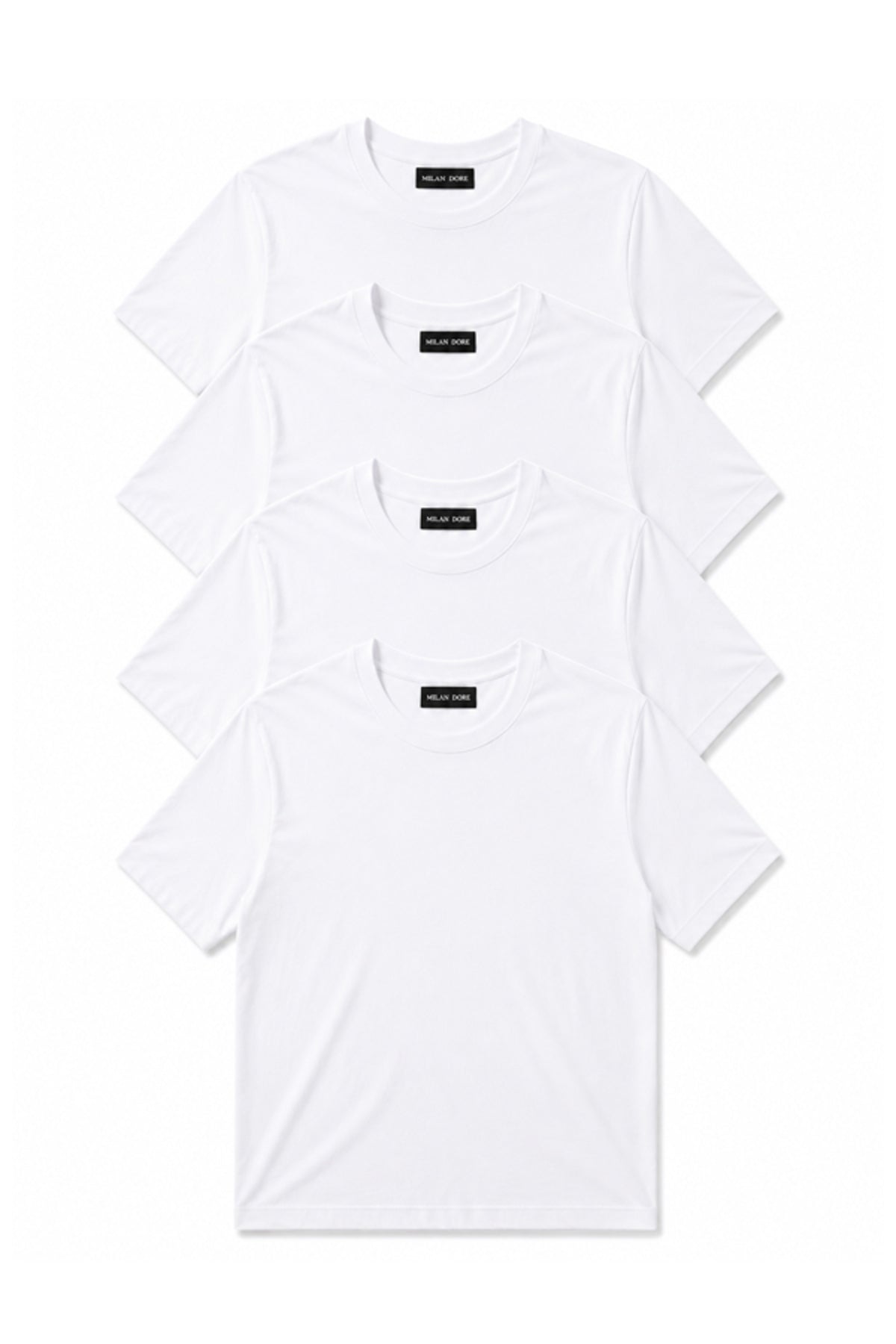 4'lü Set Erkek Haki-Bej-Beyaz-Siyah Slim Fit Bisiklet Yaka Basic Tişört