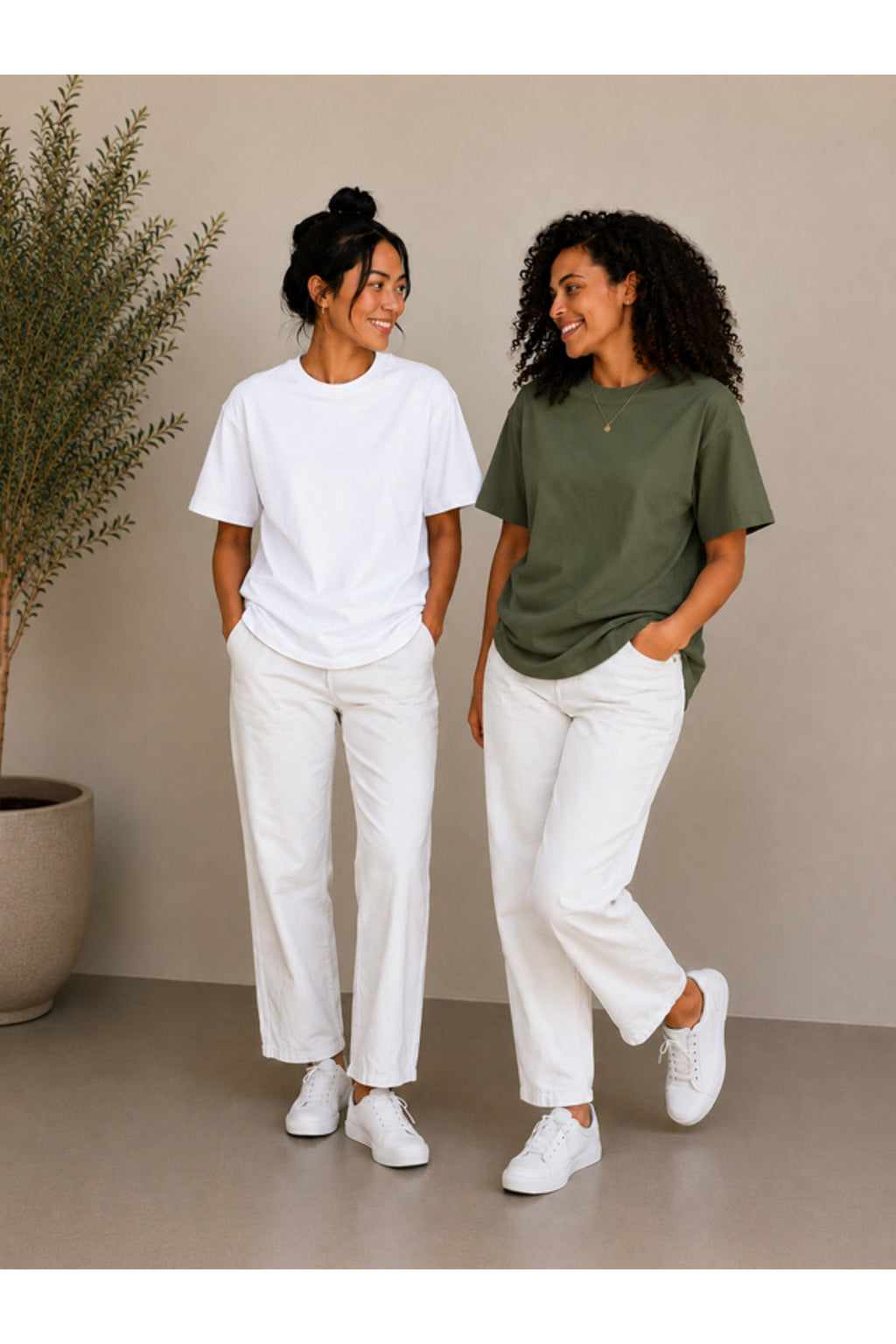 2'li Set Siyah-Siyah Oversize Kadın T-Shirt - Bisiklet Yaka Pamuklu Tişört