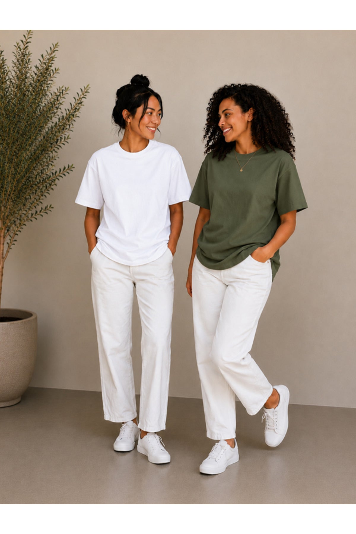 2'li Set Siyah-Siyah Oversize Kadın T-Shirt - Bisiklet Yaka Pamuklu Tişört